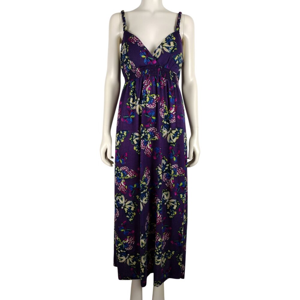 No Boundaries Purple Knit Butterfly Print Empire Waist Maxi Tank Dress Size L